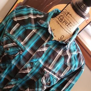 Retro 90's {Helix} Plaid Button Down, L